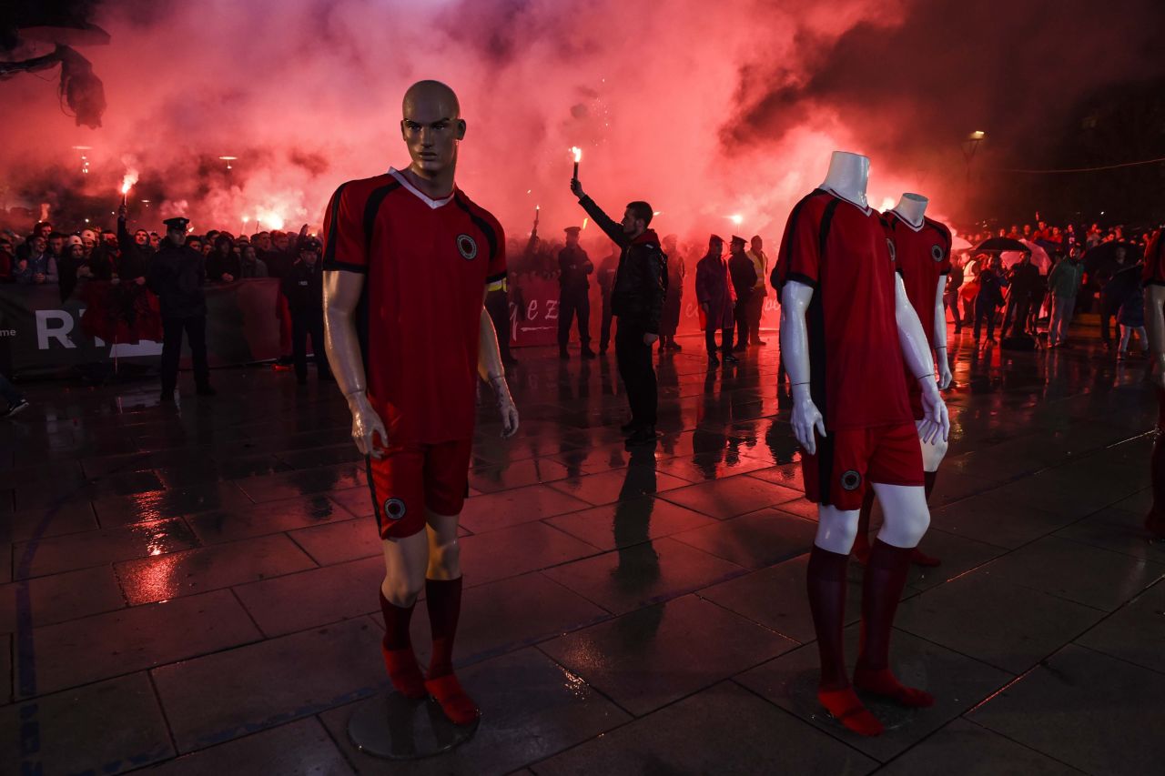 There were wild celebrations in the state of Kosovo after Albania secured a spot at a major football tournament for the first time. Albania endured a rollercoaster route to Euro 2016 -- including two politically-charged games against rival Serbia. One had to be abandoned because a drone was flown over Belgrade's Partizan Stadium, causing a brawl among the players and a pitch invasion.