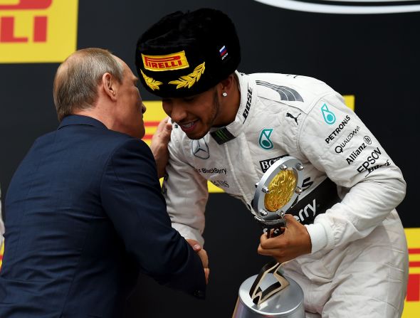 Twitter users speculated that Hamilton asked Putin if he had his Russian hat on correctly. 