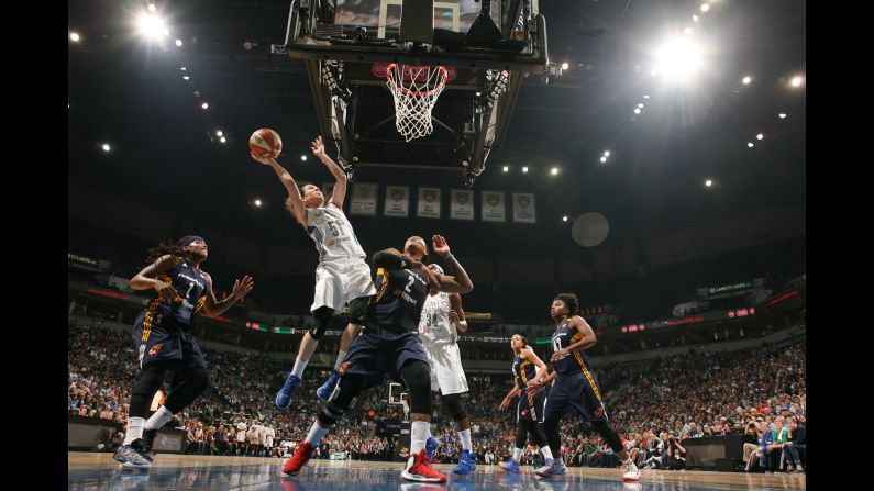 Anna Cruz of the Minnesota Lynx leans into a shot during Game 2 of the WNBA Finals on Tuesday, October 6.