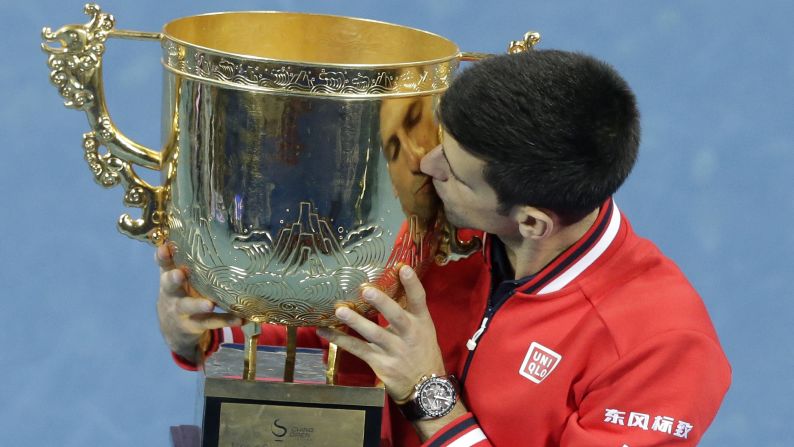 Novak Djokovic kisses the winner's trophy after defeating Rafael Nadal in the final of the China Open on Sunday, October 11. <a href="index.php?page=&url=http%3A%2F%2Fwww.cnn.com%2F2015%2F10%2F06%2Fsport%2Fgallery%2Fwhat-a-shot-sports-1006%2Findex.html" target="_blank">See 42 amazing sports photos from last week</a>