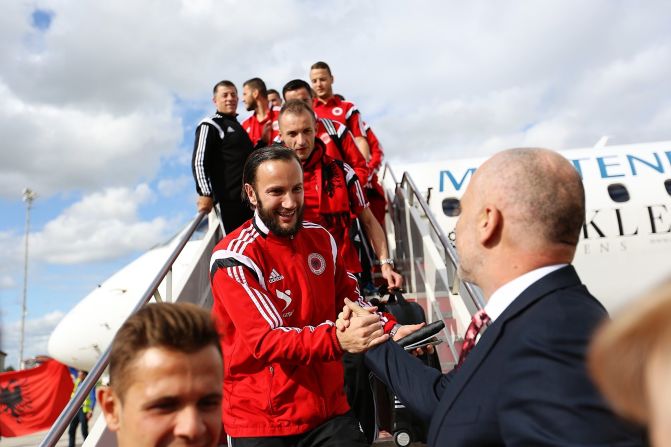 Rama watched the action at home with his 17-month-old son as Albania bounced back from its defeat by Serbia to qualify.