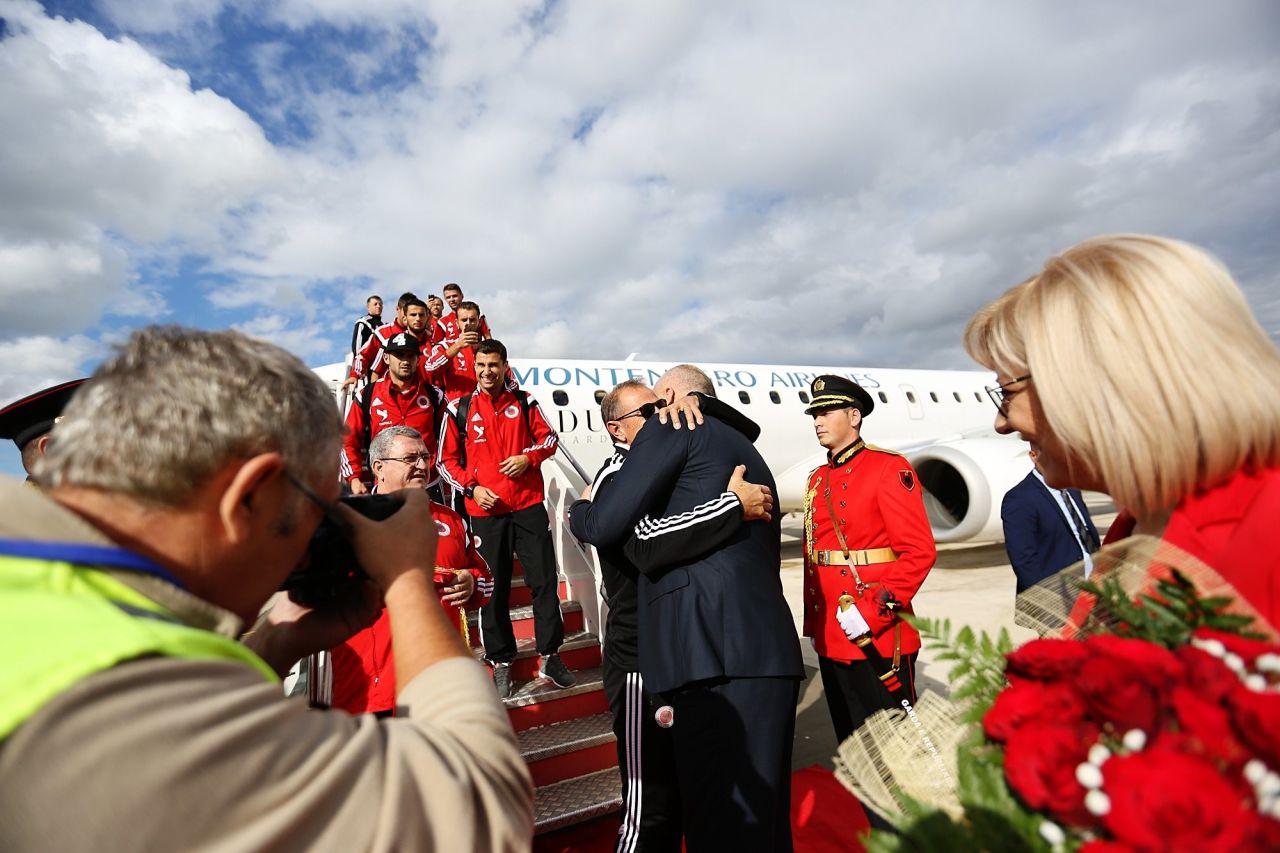 The players were met at Tirana airport by the country's prime minister Edi Rama.