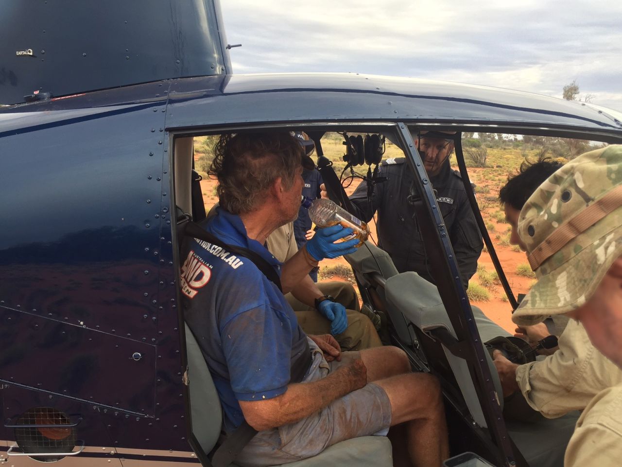 He went missing Wednesday after setting off to hunt animals in the dry, sandy wilderness, wearing only a t-shirt, shorts and flip-flops, according to police.