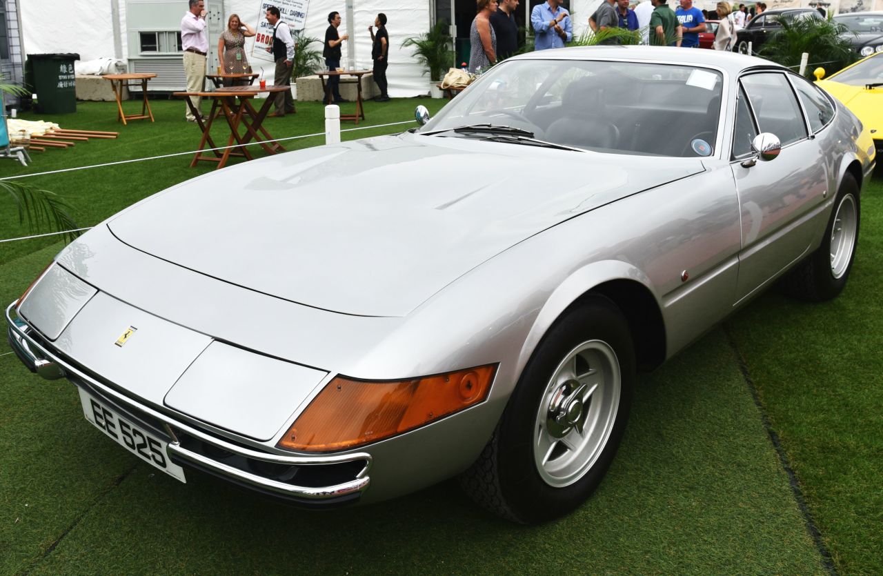 The Ferrari "Daytona" received its unofficial name from the media rather than Ferrari itself, commemorating their 1-2-3 finish at the 24 Hours of Daytona in 1967, in the 330 P3/4, a 330 P4 and a 412P. Leonardo Fioravanti reportedly designed the car in only seven days and originally featured headlights behind acrylic covers until pop up headlights were fitted to satisfy US regulations. The car was also famed for being used on the first two seasons of Miami Vice, before being replaced by the Testarossa.