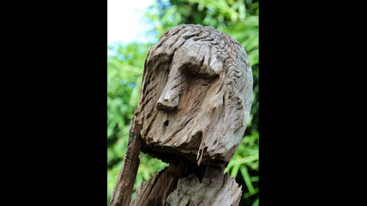 Wooden carvings in the graveyard can be pensive, glum, cheerful or even erotic.