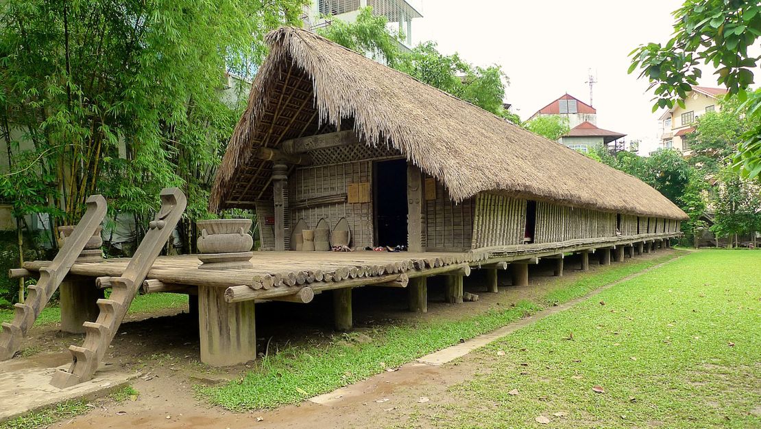 The structures of Vietnam's Central Highlands are exhibited in the Vietnam Museum of Ethology in Hanoi. This longhouse is part of the museum.