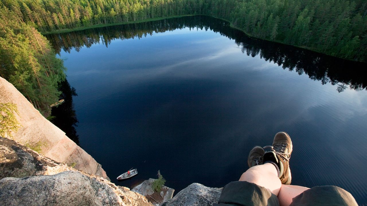 Repovesi National Park is a popular escape from Helsinki, just a few hours away by car. Its forests are dotted with lakes, hills and cliffs. Karvinen took this photo from atop the near-perpendicular Olhava cliffs.