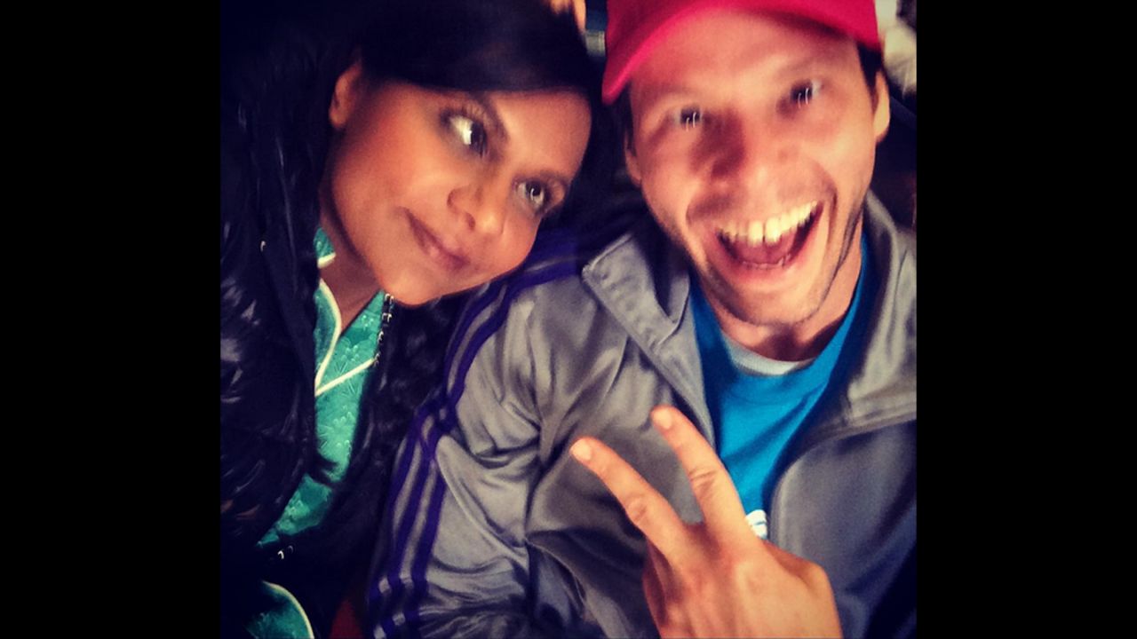 Actress Mindy Kaling and her "Mindy Project" co-star Ike Barinholtz make silly faces on Wednesday, October 7. "Beautiful cool people," <a href="https://instagram.com/p/8jc84TJQ6K/" target="_blank" target="_blank">Kaling said on Instagram.</a>