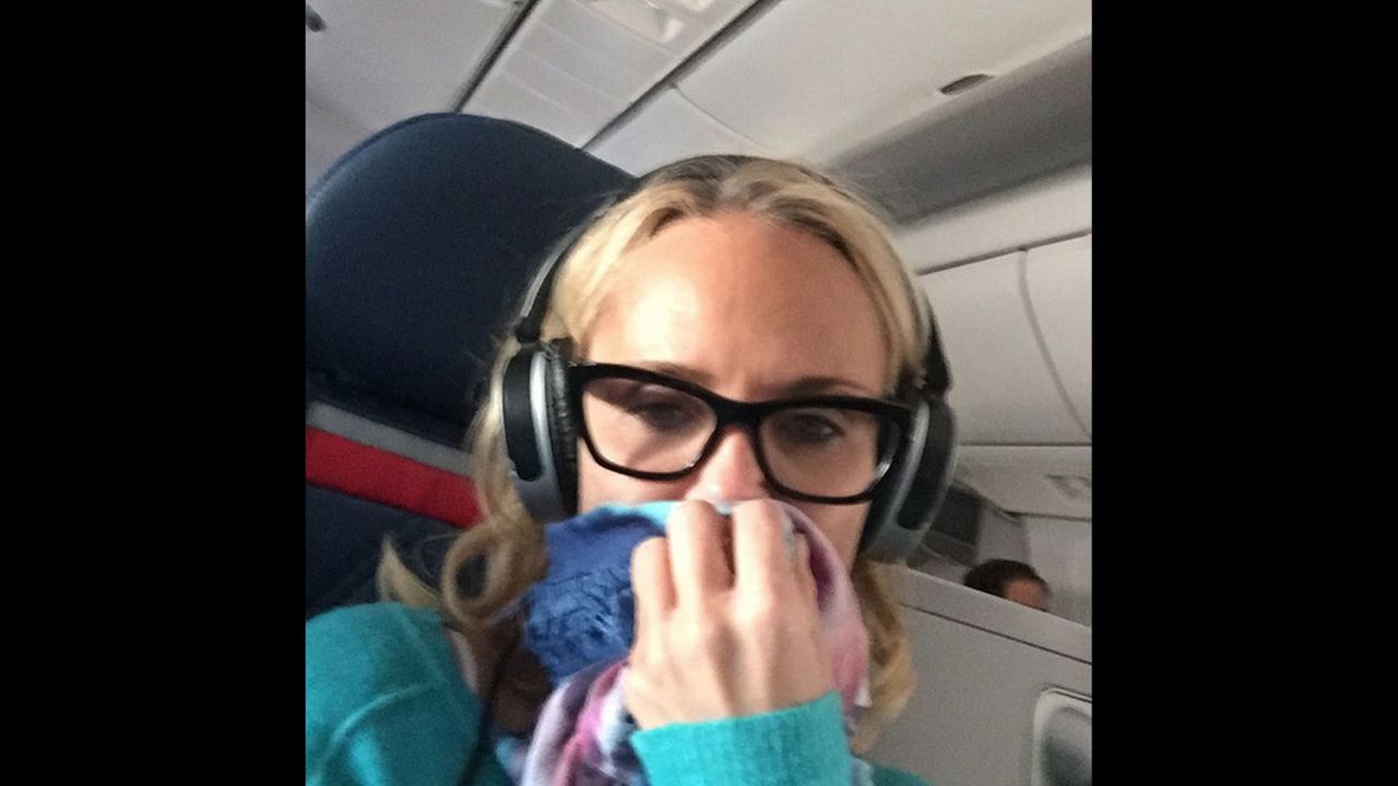 Actress Kristin Chenoweth took a selfie aboard a plane on Sunday, October 11. "Another plane. Gulp. Don't get sick kc!" <a href="https://instagram.com/p/8td_TBO9fb/" target="_blank" target="_blank">she said on Instagram.</a>