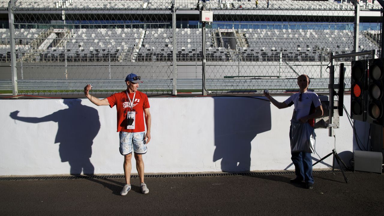 People take selfies in pit lane as they visit a race track in Sochi, Russia, on Thursday, October 8. The track hosted a Formula One race over the weekend. <a href="http://www.cnn.com/2015/10/07/living/gallery/look-at-me-selfies-1007/index.html" target="_blank">See 26 selfies from last week</a>