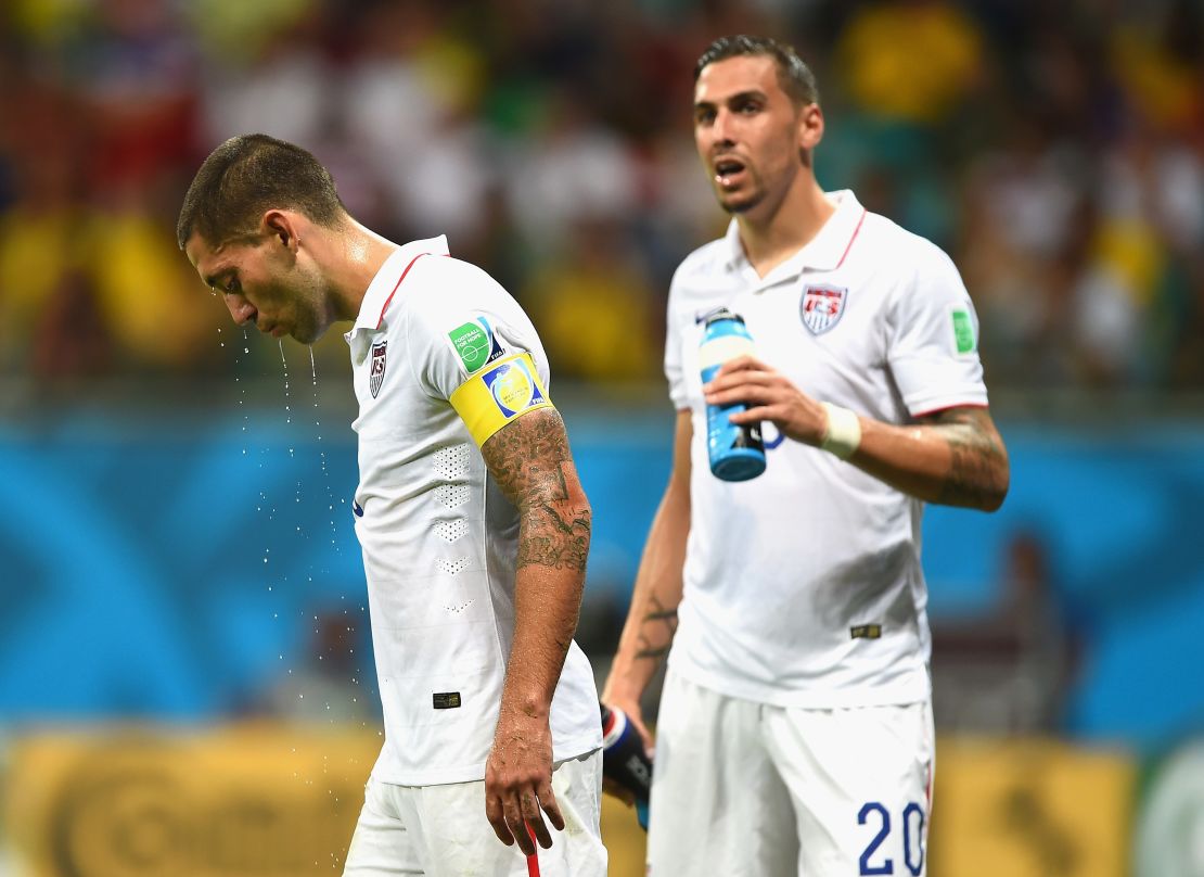 US player Clint Dempsey feels the heat, during the 2014 FIFA World Cup in Brazil.