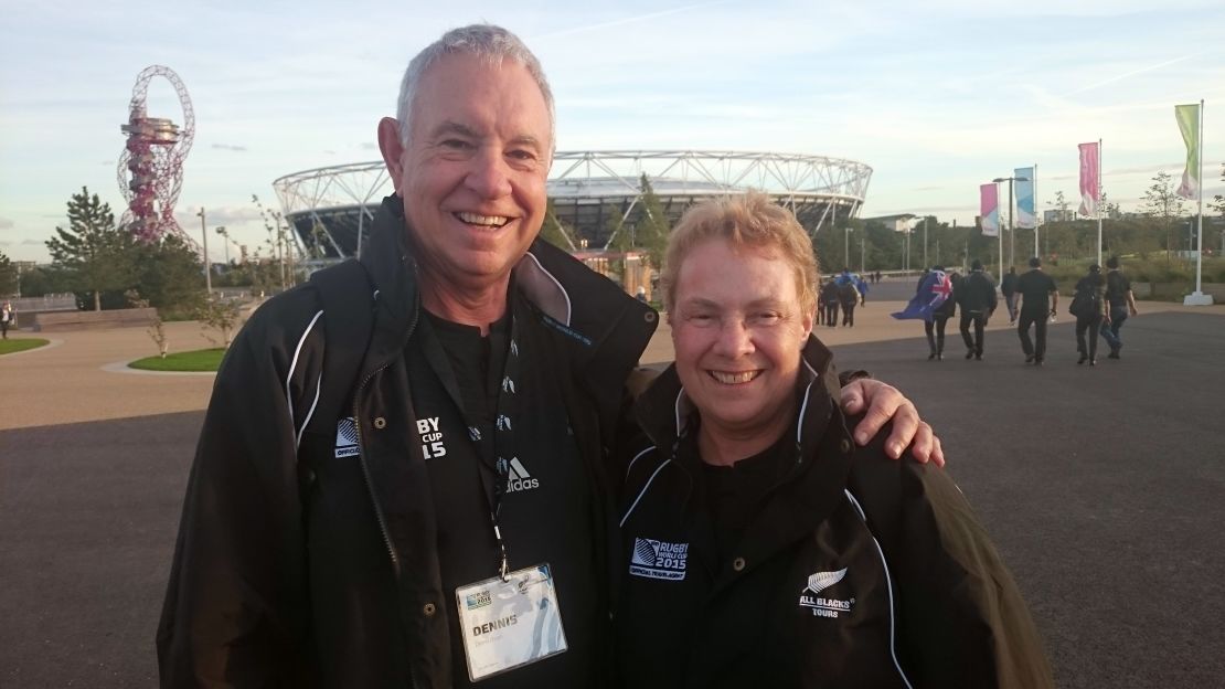 Dennis and Ann Owen at London's Olympic Park ahead of NZ vs. Namibia game.