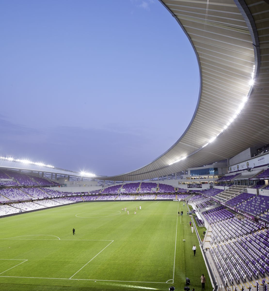 Hazza Bin Zayed Stadium's 'parasol' roof provides shade to spectators. 