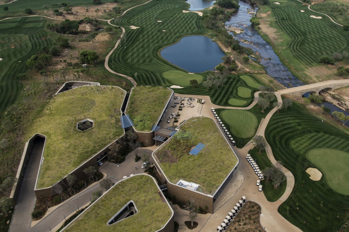 The Steyn City Clubhouse blends with surrounding green acres.