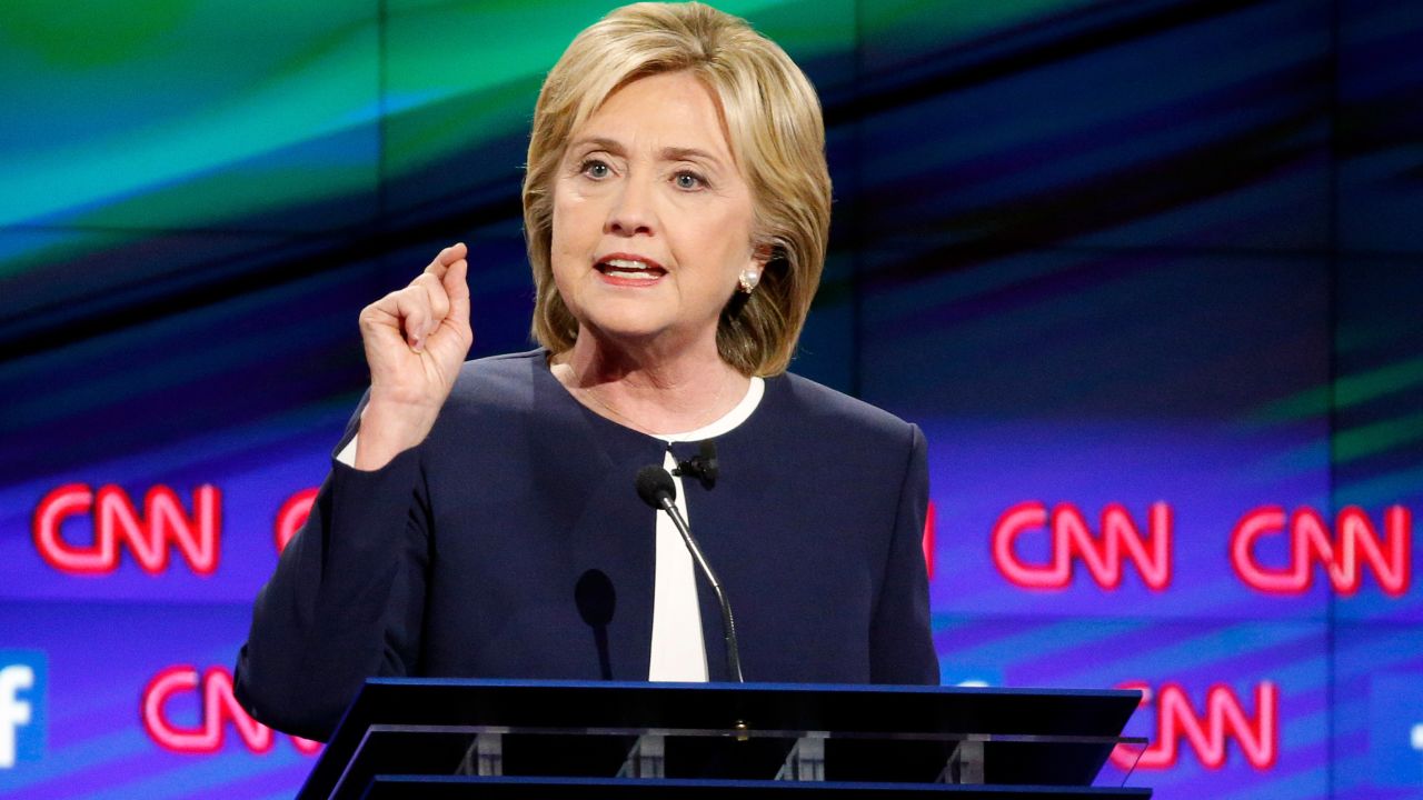 Hillary Rodham Clinton speaks during the CNN Democratic presidential debate Tuesday, Oct. 13, 2015, in Las Vegas. (AP Photo/John Locher)