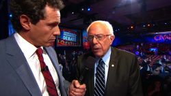 Bernie Sanders talks to CNN's Chris Cuomo following the CNN Democratic Debate in Las Vegas.