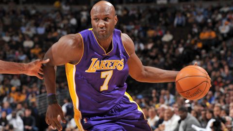 Lamar Odom dribbles the ball during an NBA game against the Denver Nuggets in November 2010. Odom, who won two championships during his career and later married reality TV star Khloe Kardashian, was hospitalized Tuesday, October 13, after he was found unconscious at a brothel in Nevada. On October 19, Odom was transferred to a Los Angeles hospital where he is reportedly breathing on his own.