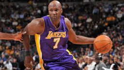Lamar Odom dribbles the ball during a game against the Denver Nuggets in November 2010.