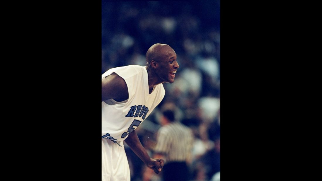 Odom laughs during a game with the University of Rhode Island in November 1998.