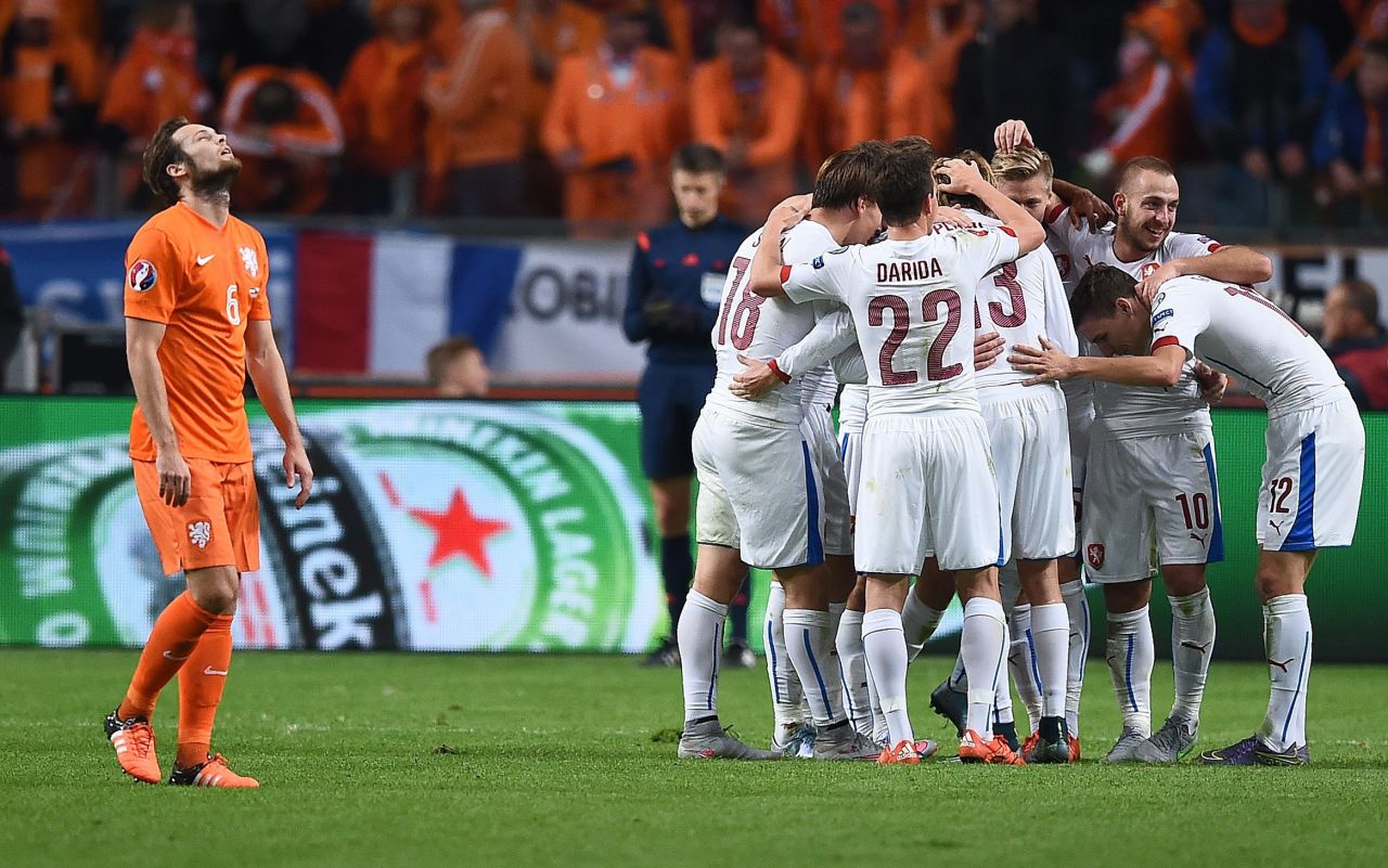 The Czech Republic, which played the second half with 10 men after having a player sent off, qualified in first place ahead of Iceland in second. Turkey's 1-0 win over Iceland means it booked its place in the finals as the best third-place team.