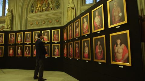 Topless portraits of Anna, Charlene, Rebecca, Margaret and 46 other women are on display at Parliament in the United Kingdom. 