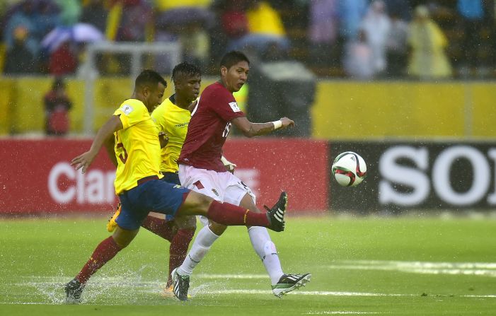Despite the treacherous conditions, the match was not abandoned and the drenched players had to battle it out for the full 90 minutes.