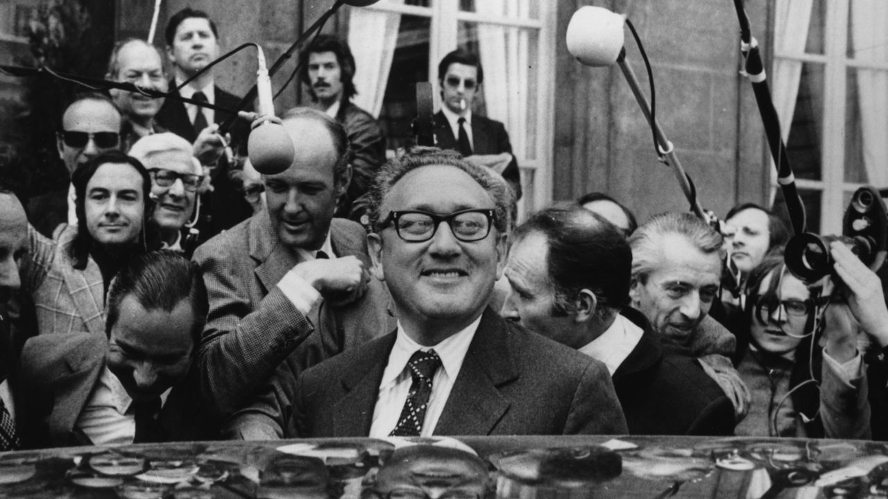 Henry Kissinger, the American Special Envoy, leaves the Elysee Palace, Paris, France, after a meeting with President Pompidou to discuss the Soviet Union.