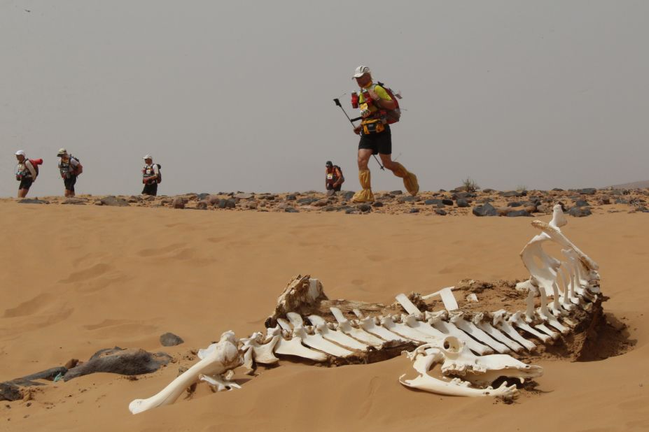 Each competitor in the Marathon des Sables is responsible for carrying their own food, clothes and sleeping bags. The race, which started back in 1986, is run in temperatures that can reach nearly 50 C.