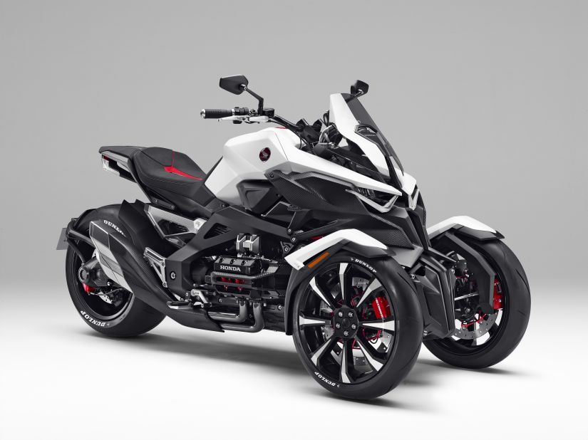 The Honda Neowing is a three-wheeled concept. The company says the concept will offer a "cornering feel and sporty ride equivalent to a large-sized motorcycle." It also features a hybrid system, combining a four-cylinder engine and electric motors to generate superb torque for powerful acceleration.