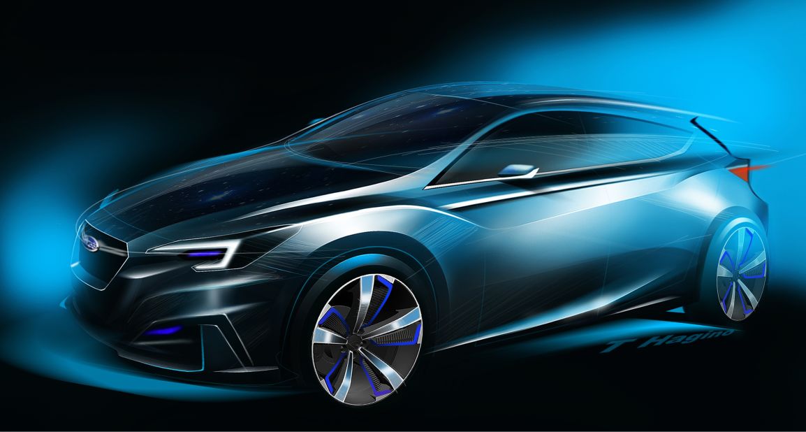 Subaru will preview the next-generation Impreza at Tokyo. It's clear that the new car will have the look of a more conventional sporty 5-door hatchback than the current model, but it still looks aggressive up front with a large grille and air intakes.