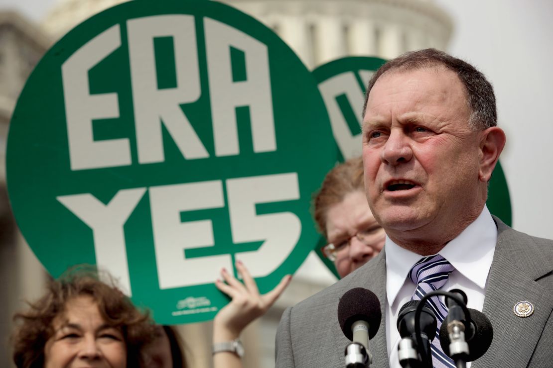 Rep. Richard Hanna (R-NY) (R) and representatives of women's groups hold a rally to mark the 40th anniversary of congressional passage of the Equal Rights Amendment (ERA) outside the U.S. Capitol March 22, 2012 in Washington, D.C.