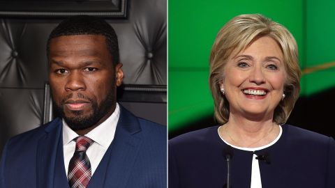 Rapper 50 Cent announced his support for Clinton, telling <a href="http://www.thedailybeast.com/articles/2015/05/21/50-cent-backs-hillary-clinton-for-president-it-s-hillary-time.html" target="_blank" target="_blank">The Daily Beast</a>, "It's Hillary time!"