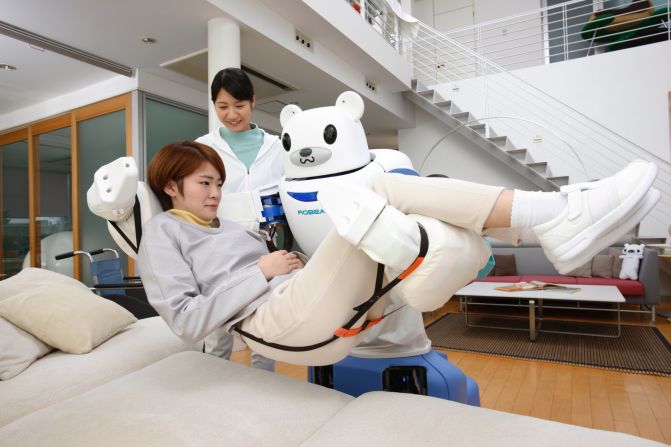The Robear, developed by scientists in Japan, uses giant arms and artificial intelligence to help care for elderly and disabled patients.