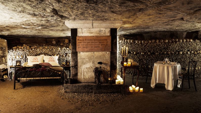 For one night only, home rental website Airbnb is offering two brave souls the chance to win a Halloween stay in the Paris Catacombs -- the "world's largest grave." They'll have the honor of being the first living people to do so. 