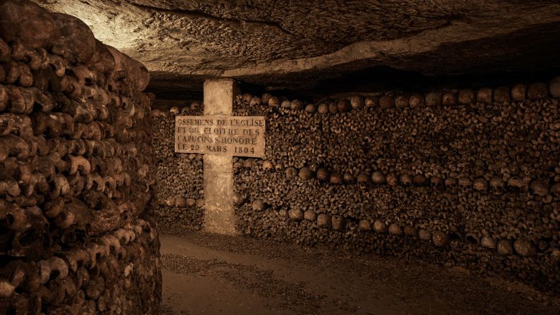 Walls are lined with the carefully arranged skulls and bones of the city's dead, which were reinterred during the 18th and 19th centuries after graveyards were closed due to public health concerns.