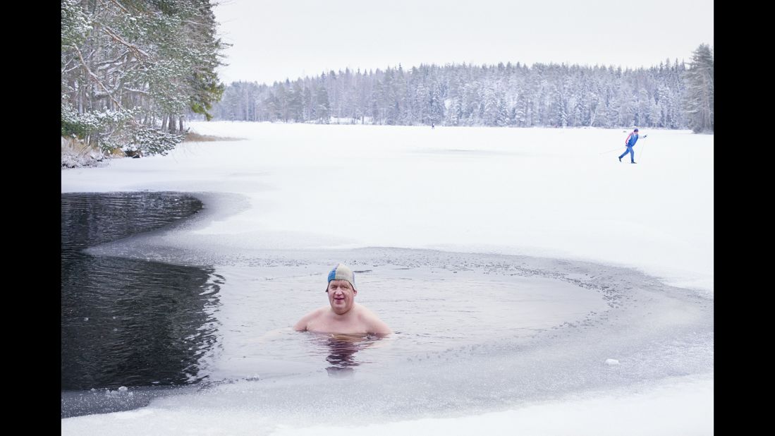 Swimmers brave the icy water either before or after a session in the dry heat of the sauna.