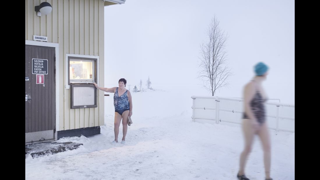 Having arrived at the lake "dressed like a North Pole explorer," Lahdesmaki said he eventually stripped off and joined the swimmers.
