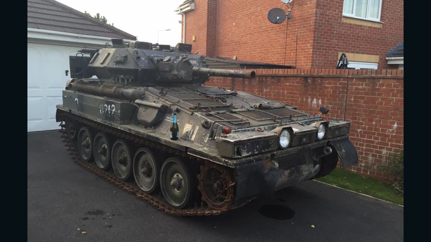 Jeff Woolmer's ex-army tank safely parked in his new driveway