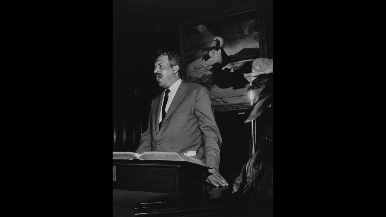 The exhibition includes Joseph's portraits of prominent African-American civil rights leaders, including Thurgood Marshall, pictured here at Antioch Baptist Church in Houston.