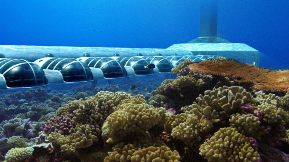 Off the coast of Fiji, U.S. Submarine Structures is engineering the world's first underwater resort. In addition to 24 suites, it'll contain a library, spa, bar, restaurant and event space -- all with views over a coral-filled lagoon teeming with fish. 