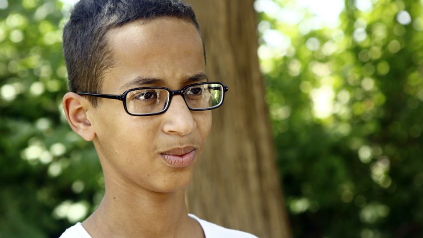 Ahmed Mohamed (2-L), a 14-year-old Sudanese Muslim teenager from the United States who became an overnight sensation after a Texas teacher mistook his homemade clock for a bomb, looks on during an interview in the capital Khartoum on October 15, 2015. AFP PHOTO / ASHRAF SHAZLY        (Photo credit should read ASHRAF SHAZLY/AFP/Getty Images)