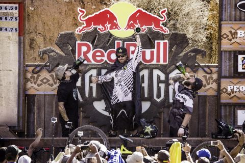 Sorge (C), who last won the event in 2012, picked up the $100,000 winner's check after performing two backflips -- dazzling the judges and thousands of fans in the process.
