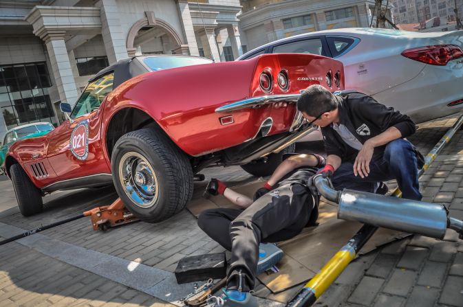 During a rest day, we had time to sight-see and make some car repairs. Here is a Corvette Stingray getting serviced.