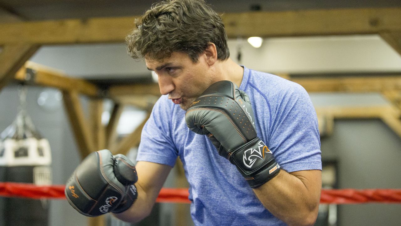 Trudeau visits the Paul Brown Boxfit gym in Toronto in August 2015.