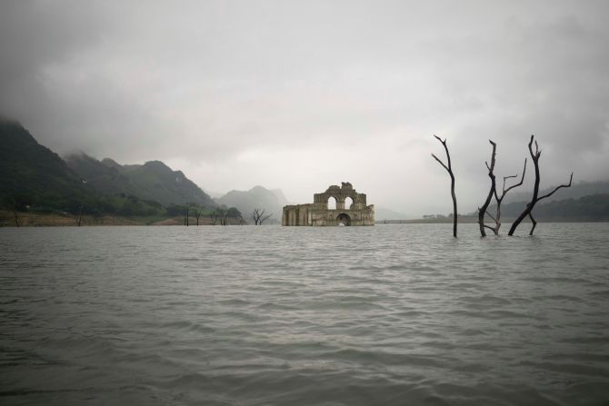 Due to a recent drought in the area, water levels have dropped 82 feet, to reveal the underwater structure. 