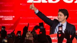 Canadian Liberal Party leader Justin Trudeau waves on stage in Montreal on October 20, 2015 after winning the general elections. AFP PHOTO/NICHOLAS KAMM (Photo credit should read NICHOLAS KAMM/AFP/Getty Images)