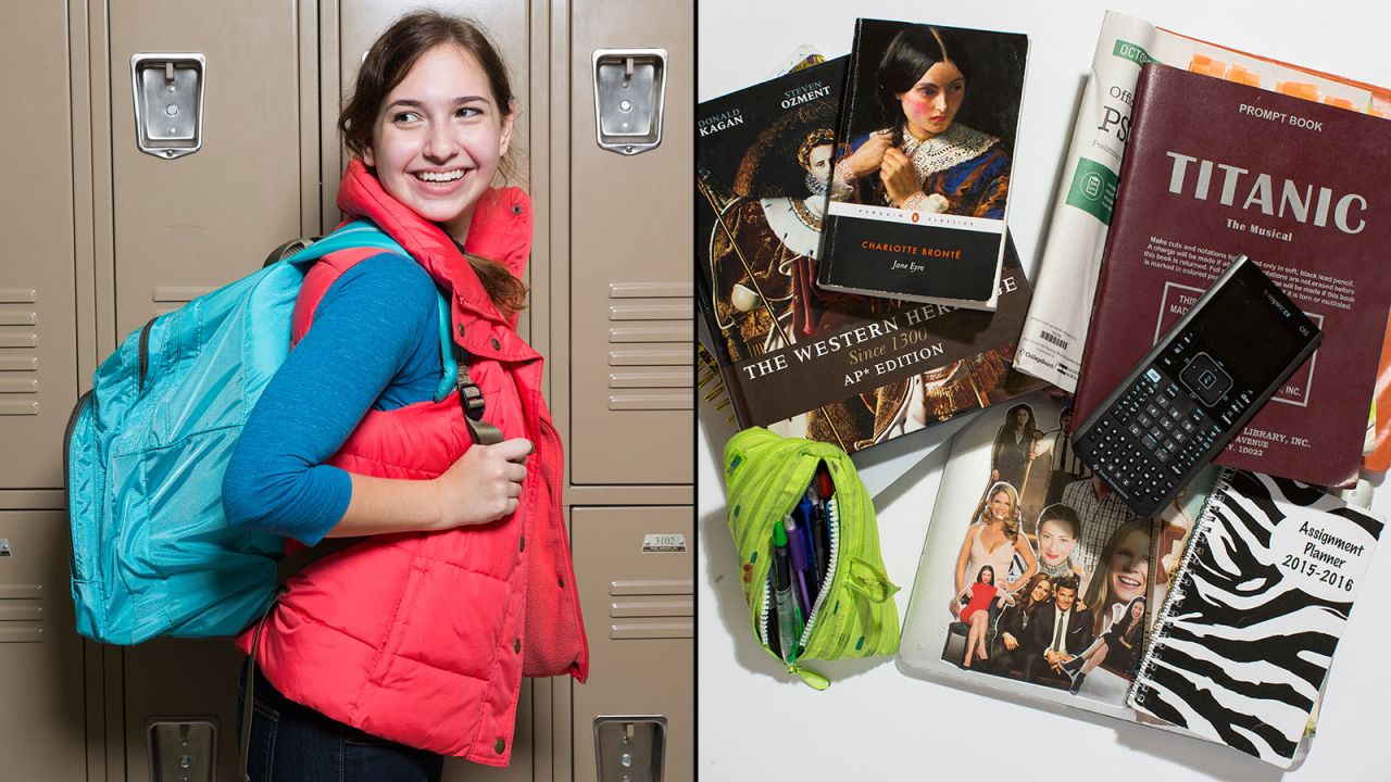 Allie, an 11th-grade student at Westminster Upper School, said it's tough to get back to her locker between classes, so she tends to carry everything she might need with her, including her script for the musical "Titanic." 