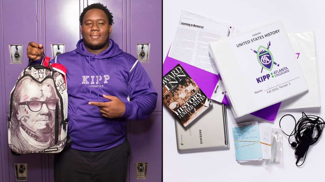 Brandon, an 11th-grade student at KIPP Atlanta Collegiate, said he uses the binder for his favorite class, honors U.S. history, more than anything in his bag. But it also takes up the most space in his backpack, he said.