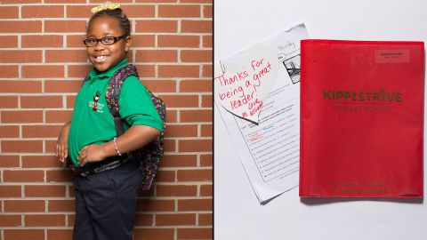 Aniyah, a second-grade student at KIPP STRIVE Primary, said her homework folder is the item she uses most.