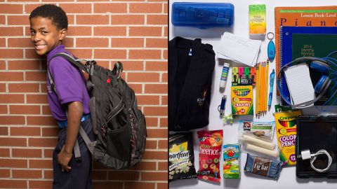 Noah, a third-grade student at KIPP STRIVE Primary, said, "It feels like I'm carrying a 100-pound baby, but the stuff comes in really handy." If he could leave anything behind? "Probably one of my flashlights."